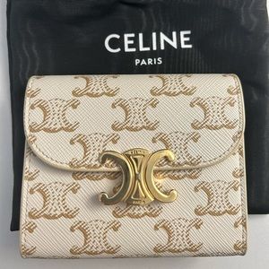 Céline small wallet white triomphe canvas